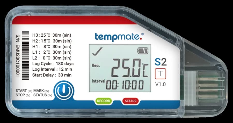 Tempmate S2 USB temperature data logger with an LCD screen
